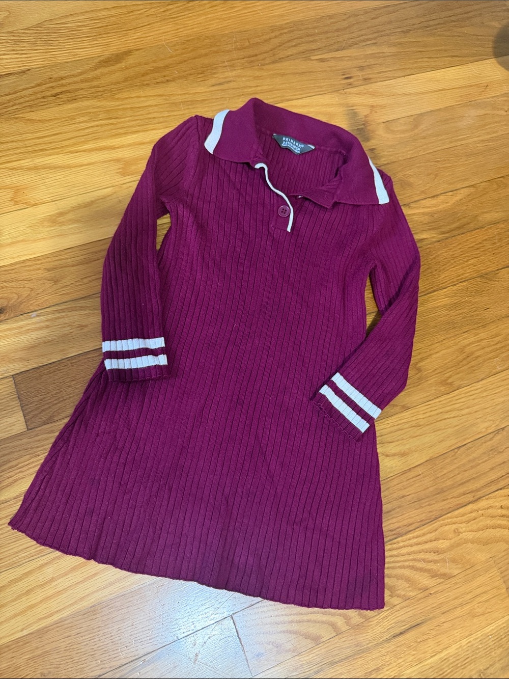 Primark Plum Ribbed Polo Dress with White Stripe Accents